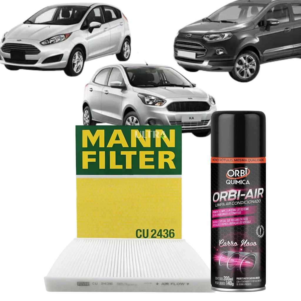 Kit Filtro Ar Condicionado / Cabine para Ford KA / EcoSport / Fiesta (Mann CU2436/3) + Higienizador Carro novo em Oferta na Shopee