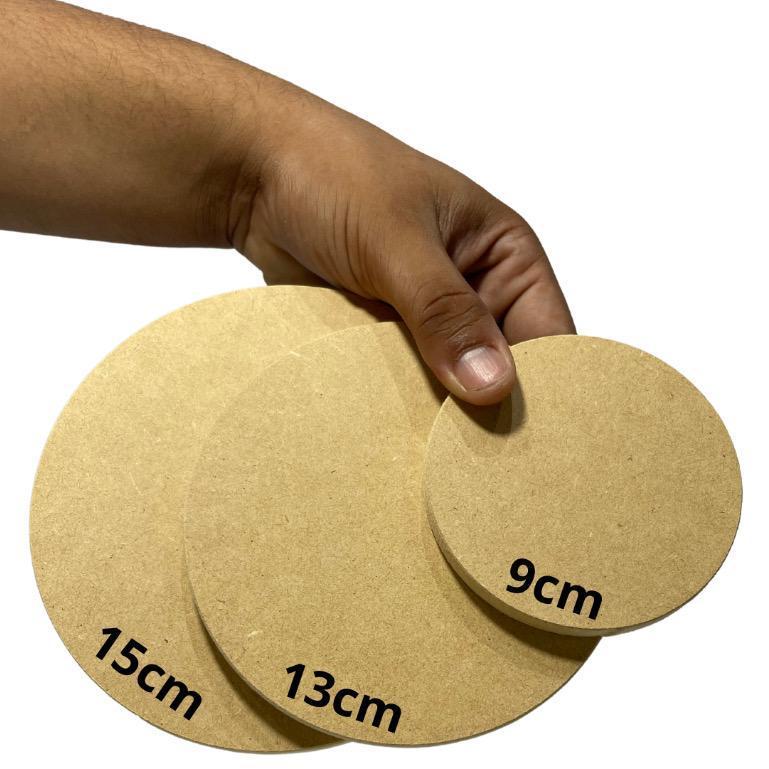 Bolacha de Madeira MDF Porta Copo Fundo MDF Cru Vários Diâmetros Espessura 9mm Artesanato Pendente