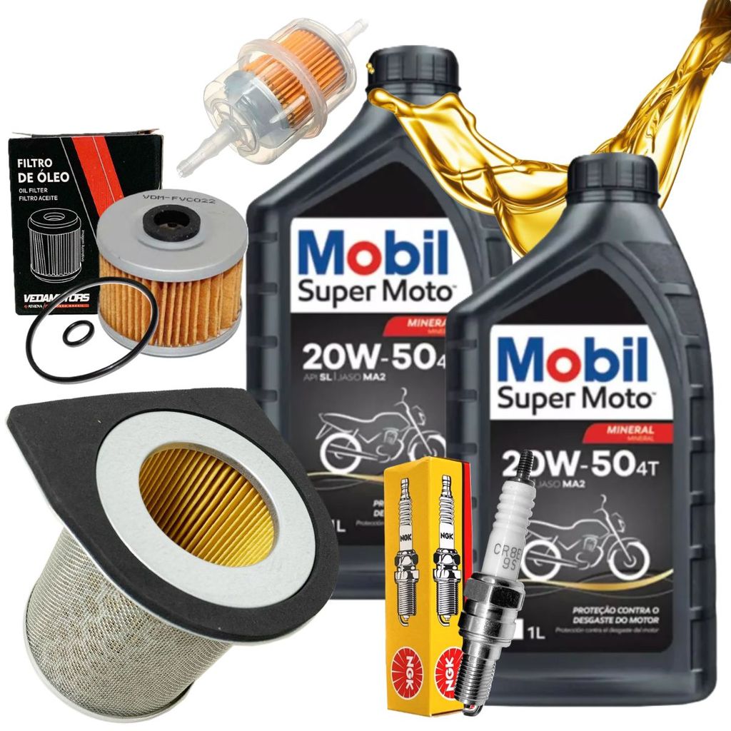 Kit Revisão Cbx 250 Twister 2001-2008 Troca Óleo Mobil 20w50 2 Lts Filtros e Vela Ngk em Oferta na Shopee