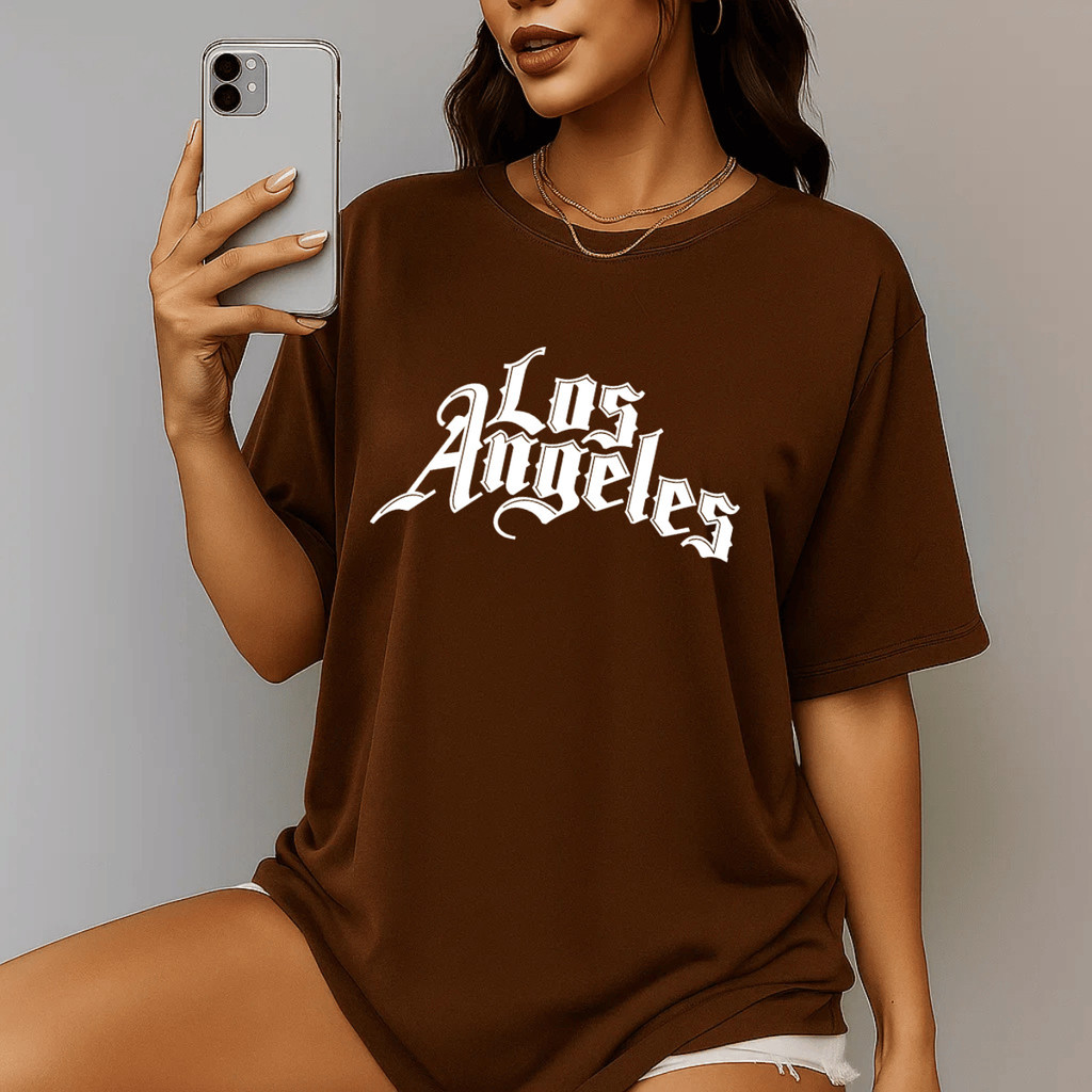 Camiseta Feminina Estampada Los Angeles Elegante Blusa 100% Algodão Camisa