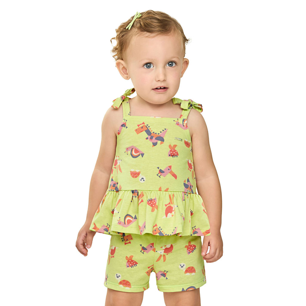 Conjunto Bebê Menina Alças Com Laços Elian Verde em Oferta na Shopee