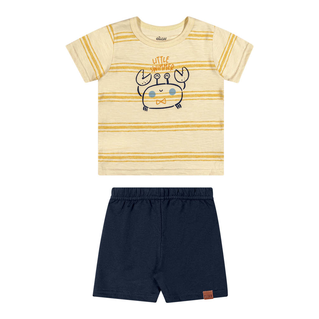 Conjunto Bebê Menino Listrado Caranguejo Elian Amarelo