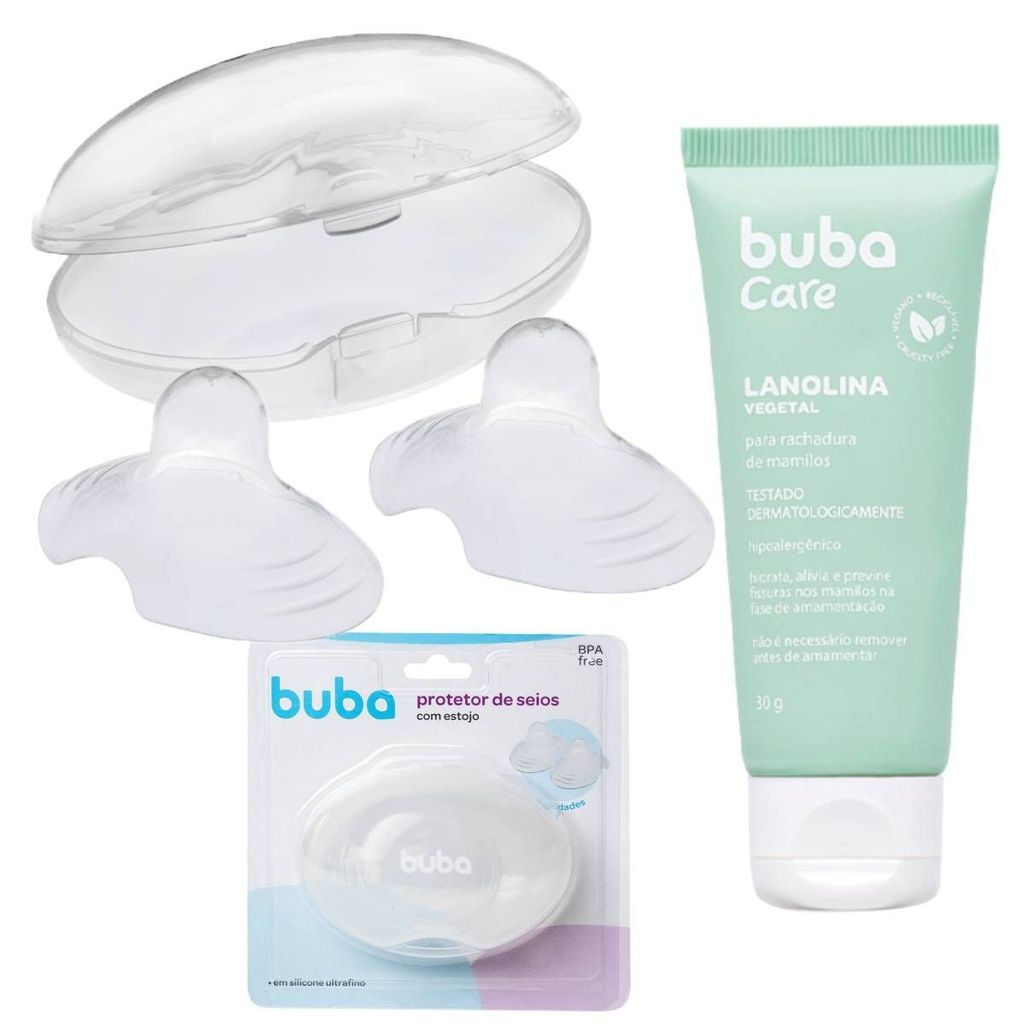 Kit 2 Protetor Peito Buba Amamentação + Hidratante Lanolina Seios