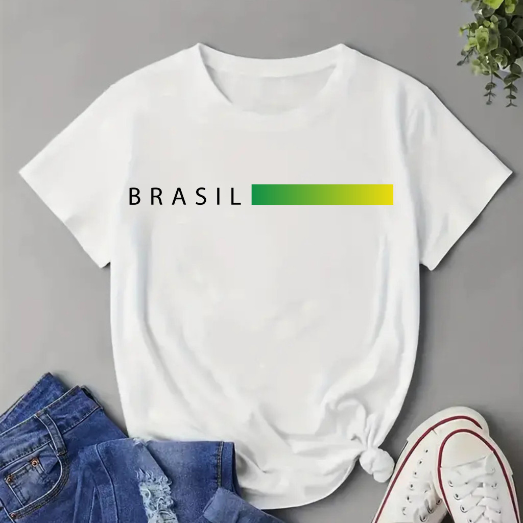 Camiseta Unissex Básica Copa do Mundo Casual Brasil Moderno 100% Algodão 2026 Futebol Hexa Campeão