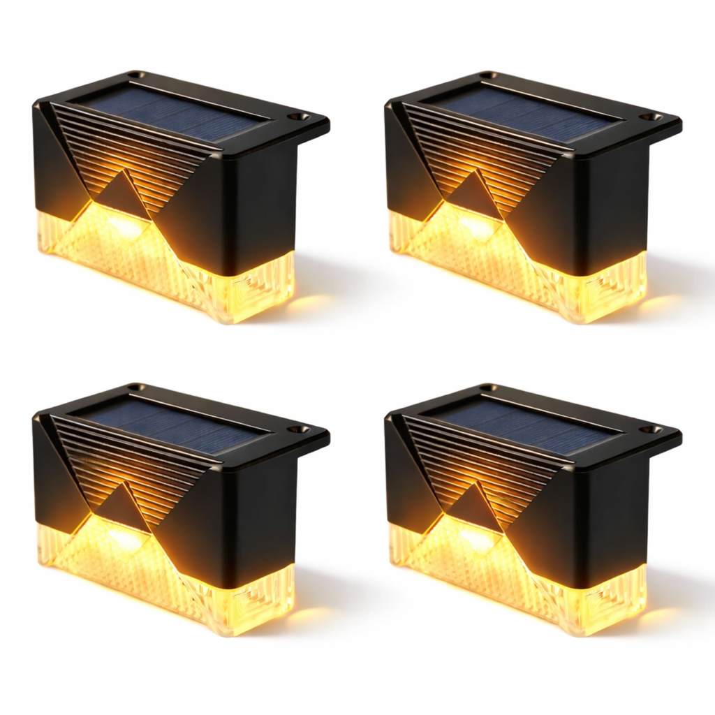 Luminária Solar Lâmpada Jardim Kit 4 Led Branco Quente Decorativa Muro Degrau
