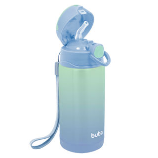 Copo Térmico Buba Parede Dupla com Canudo de Silicone Cor Azul Degrade 400ml em Oferta na Shopee