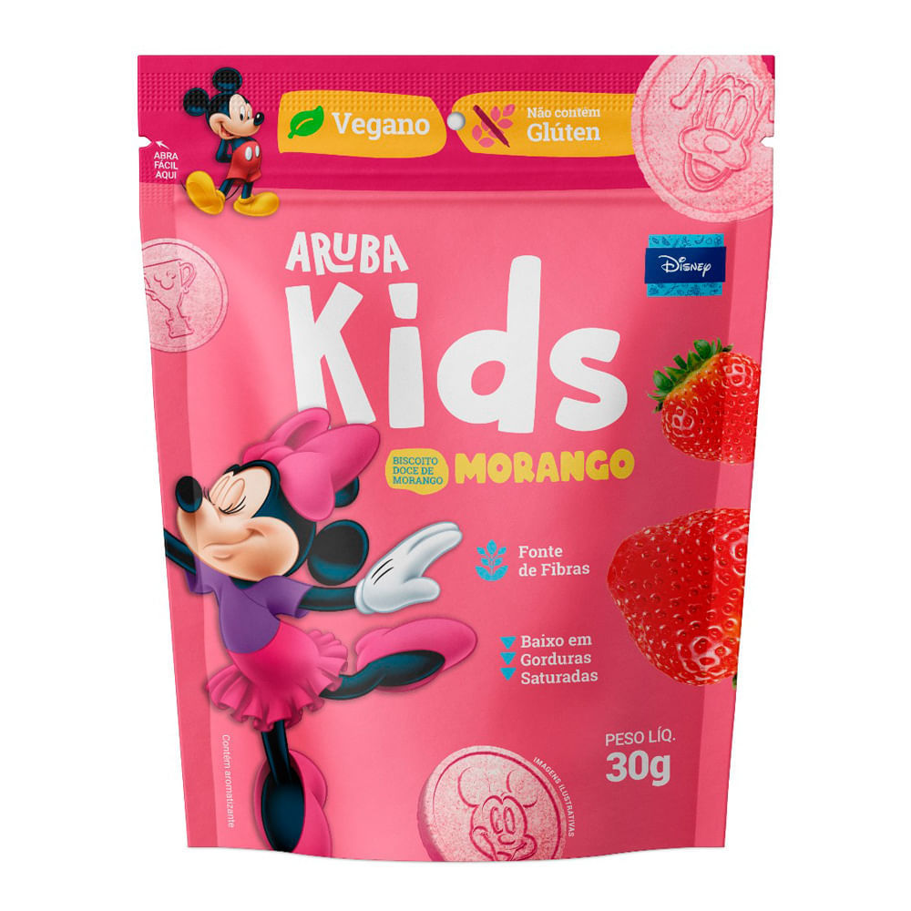 Biscoito Aruba Kids Disney Sabor Morango Vegano 30g em Oferta na Shopee