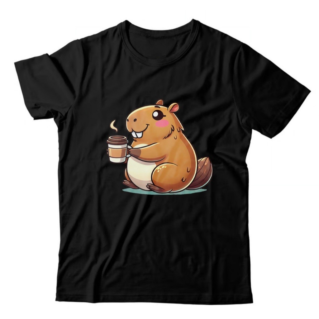 Linda Camiseta T-shirt Premium T-shirt   Masculina Feminina  Preta  Básica Casual Capivara Café Estampada Unissex Premiu