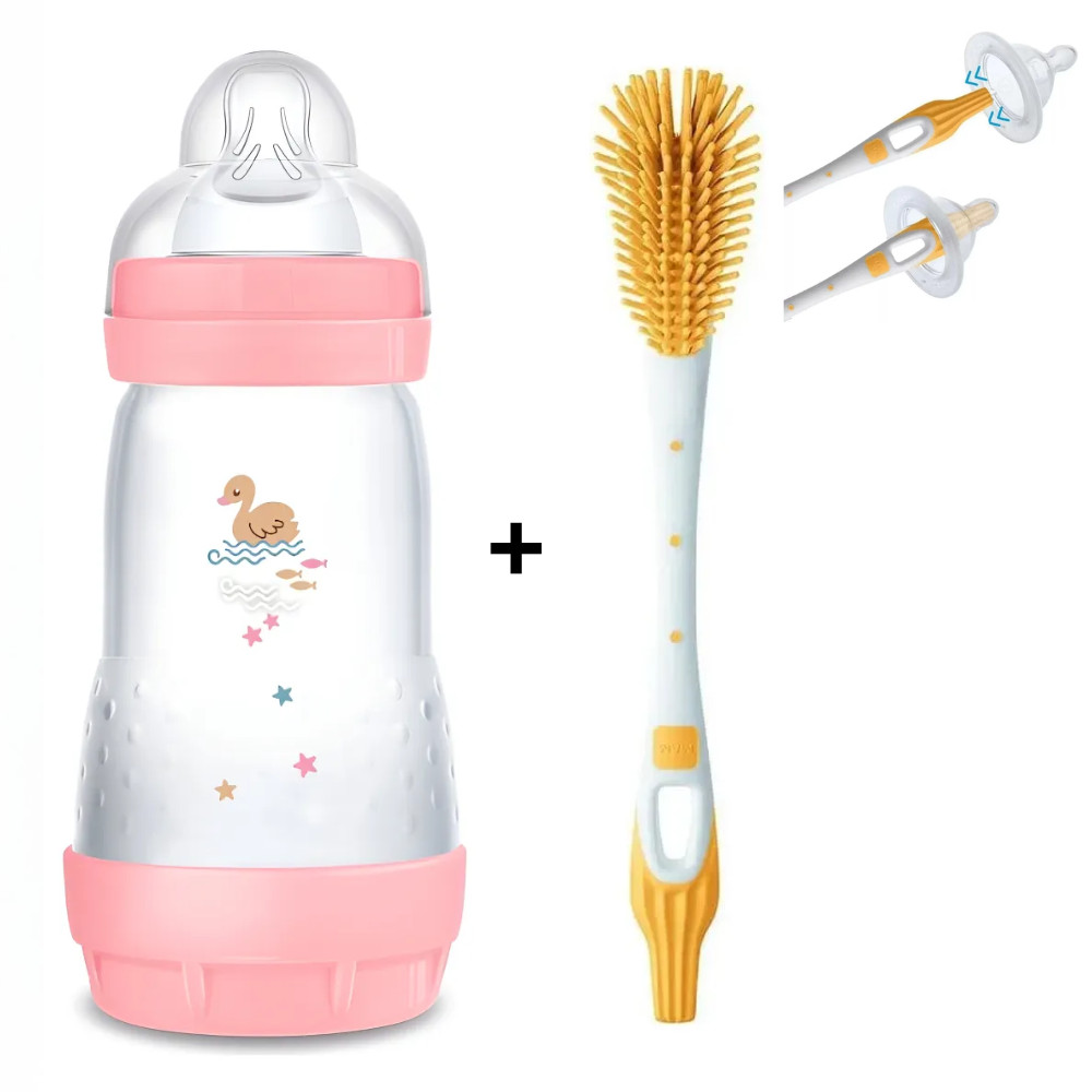 Kit Mamadeira Start MAM 260ml Rosa + Escova P/ Mamadeira