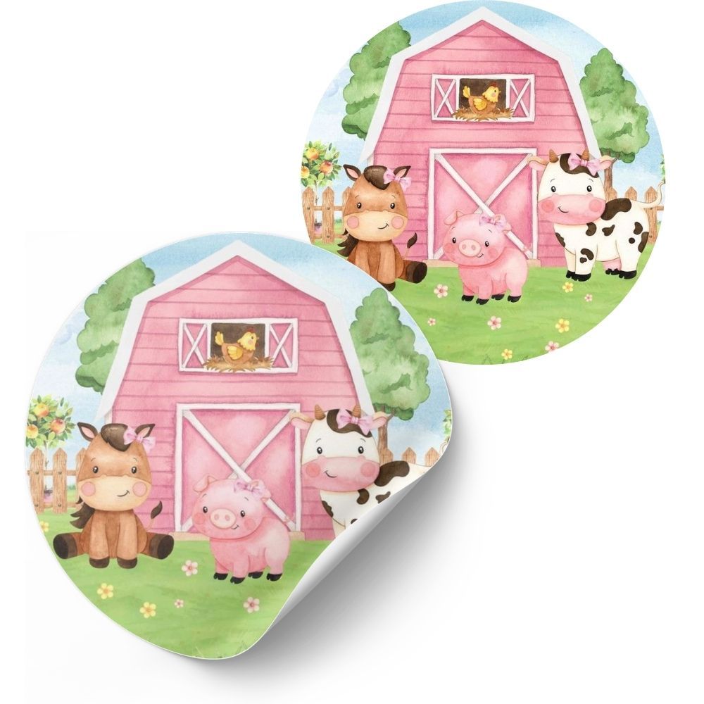 Adesivo Redondo fazendinha menina - 4cm Kit decoração de Lembrancinha Festa Infantil  Papelaria Personalizada Temática