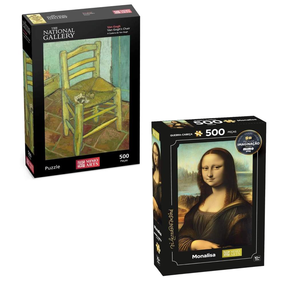 Kit 2 Quebra Cabeças de 500 Peças: Van Gogh Cadeira + Mona Lisa - Mimo Toys
