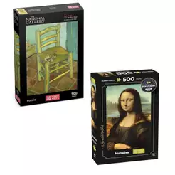 Kit 2 Quebra Cabeças de 500 Peças: Van Gogh Cadeira + Mona Lisa - Mimo Toys