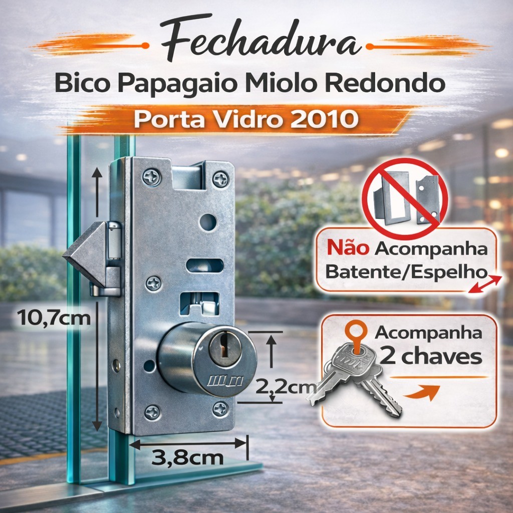 Fechadura Bico De Papagaio MM Para De Vidro Cilindro Redondo