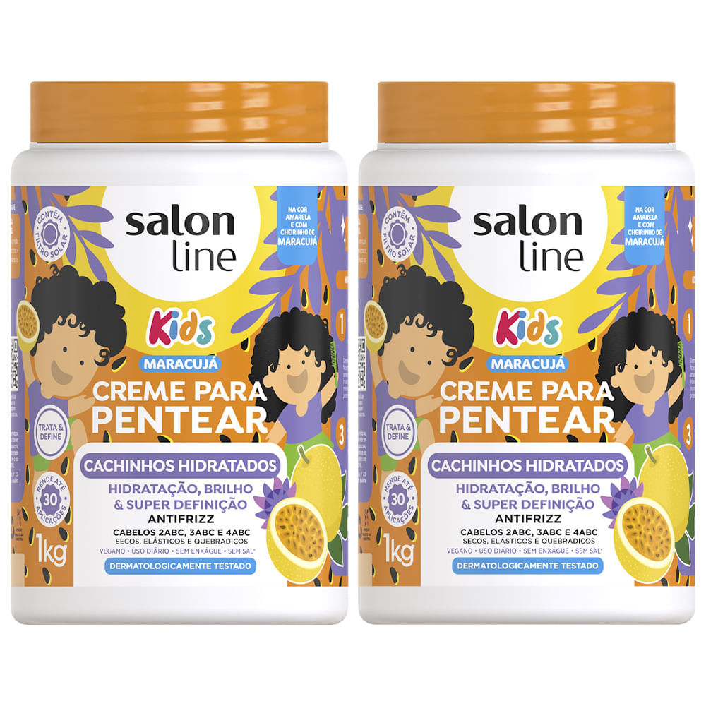 Kit Creme De Pentear Salon Line Kids Cachinhos Hidratados Maracujá 1kg - 2 Unidades em Oferta na Shopee