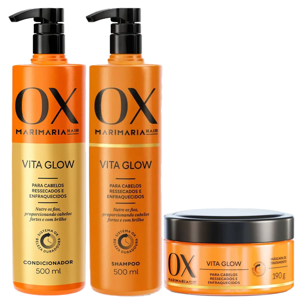 Kit OX Shampoo 500ml, Condicionador 500ml e Máscara 190ml Mari Maria Vita Glow em Oferta na Shopee