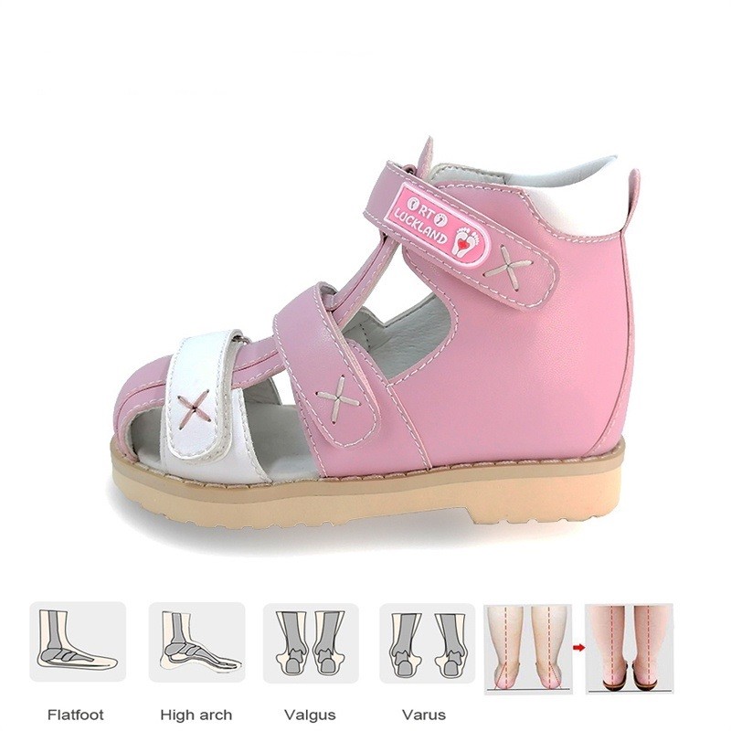 Crianças Meninas Sandálias Sapatos Ortopédicos De Couro Bebê Fechado Dedo Do Pé Rosa Verão Flatfeet Tiptoe Calçado