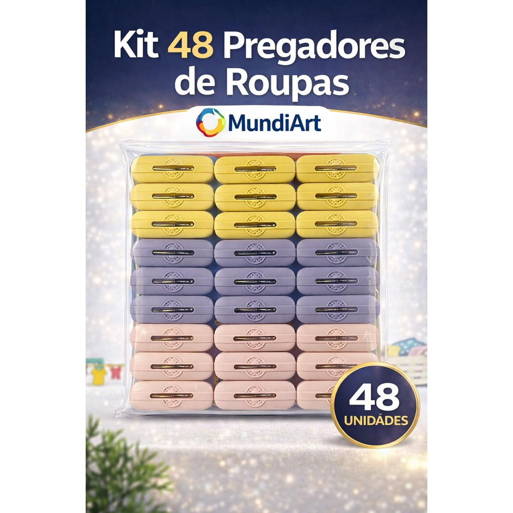 Kit 48 Pregadores de Roupas 6cm MundiArt – Resistentes para Peças Médias e Grandes em Oferta na Shopee