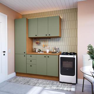 Armário de Cozinha Compacta 170cm Canela/Verde Frevo Pixel Kappesberg em Oferta na Shopee