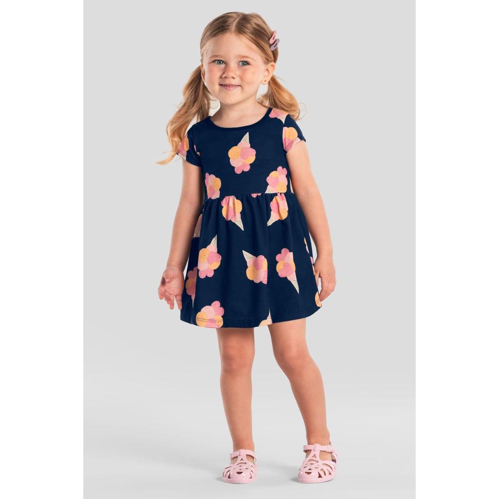 Vestido infantil menina de sorvetinho Brandili -Azul