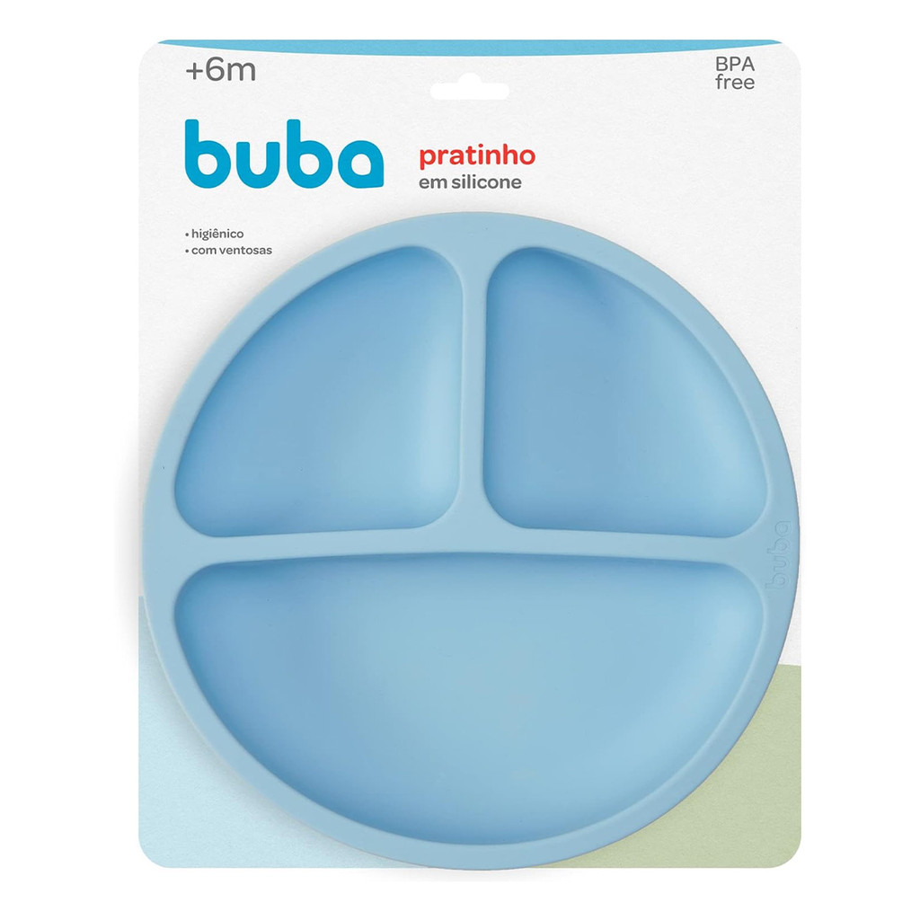 Prato Infantil de Silicone com Ventosa Buba Azul em Oferta na Shopee