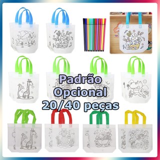 20/40 peças sacola para colorir pintada à mão faça você mesmo sacola para colorir vários padrões reutilizáveis