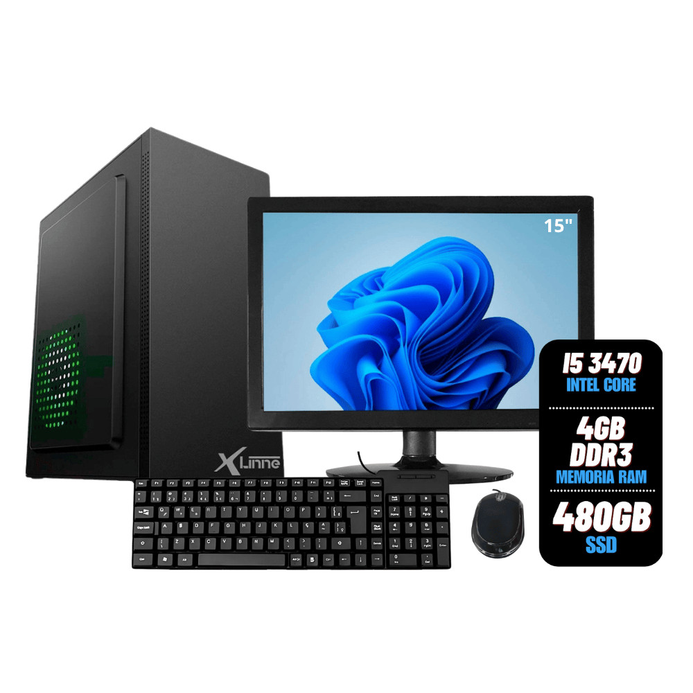 Computador Completo I5 3470 4Gb Ddr3 Ssd 480Gb c/ Monitor 15,6 + Mouse e Teclado XLinne