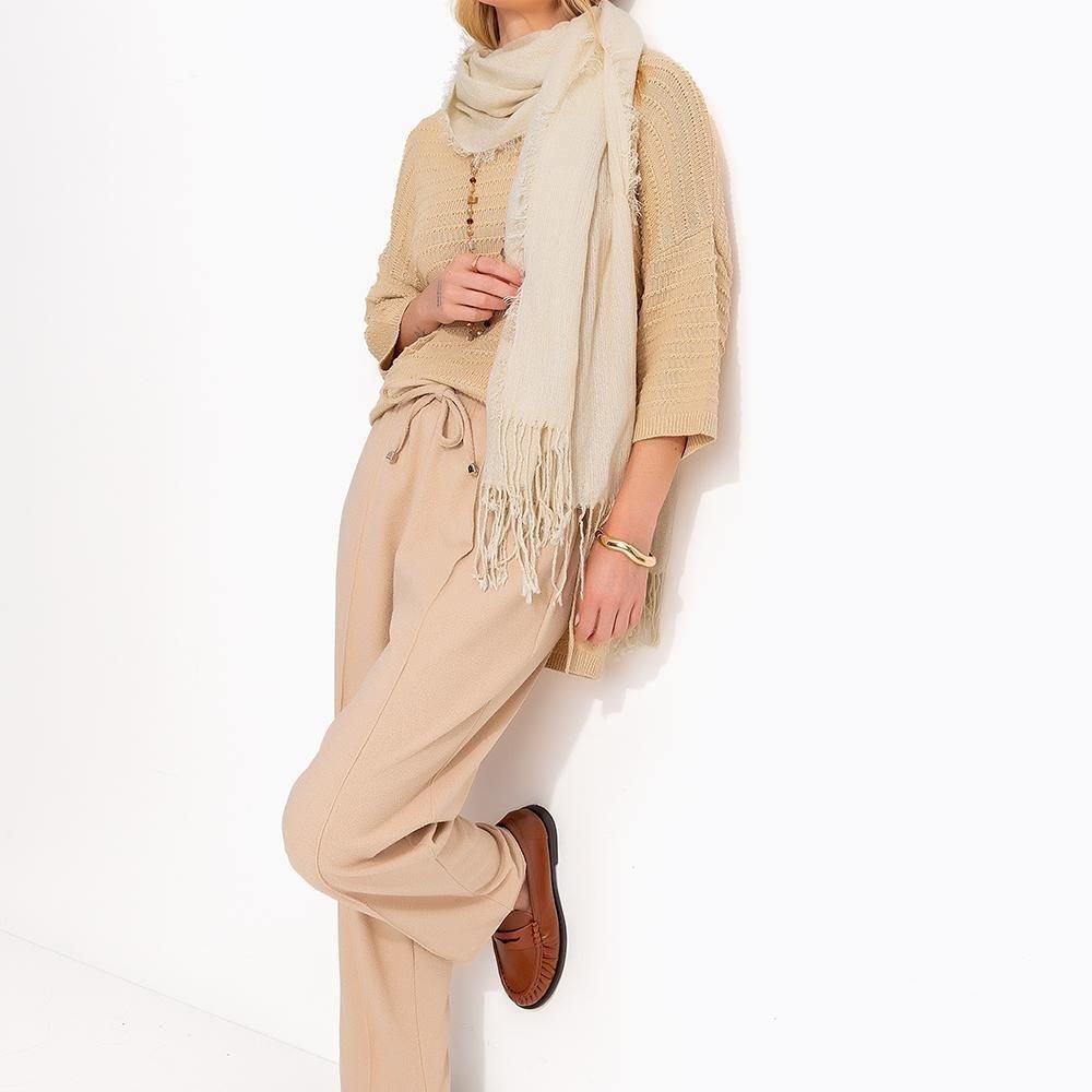 Calça Em Malha Tweed Bege Quintess