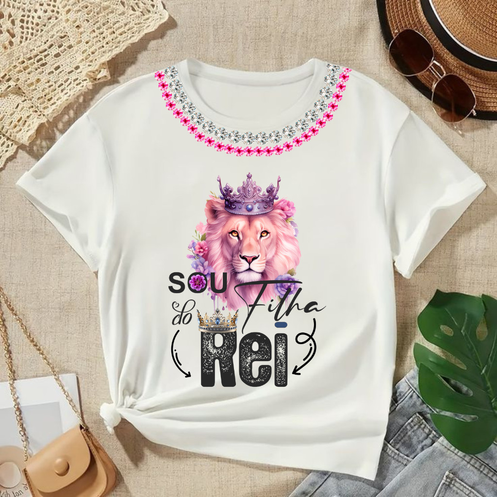 Camiseta camisa blusa t shirt feminina sou filha do rei roupa feminina cristã com e sem pedrarias