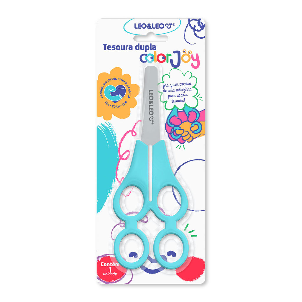 Tesoura escolar dupla sem ponta Tandem Color Joy Leonora em Oferta na Shopee