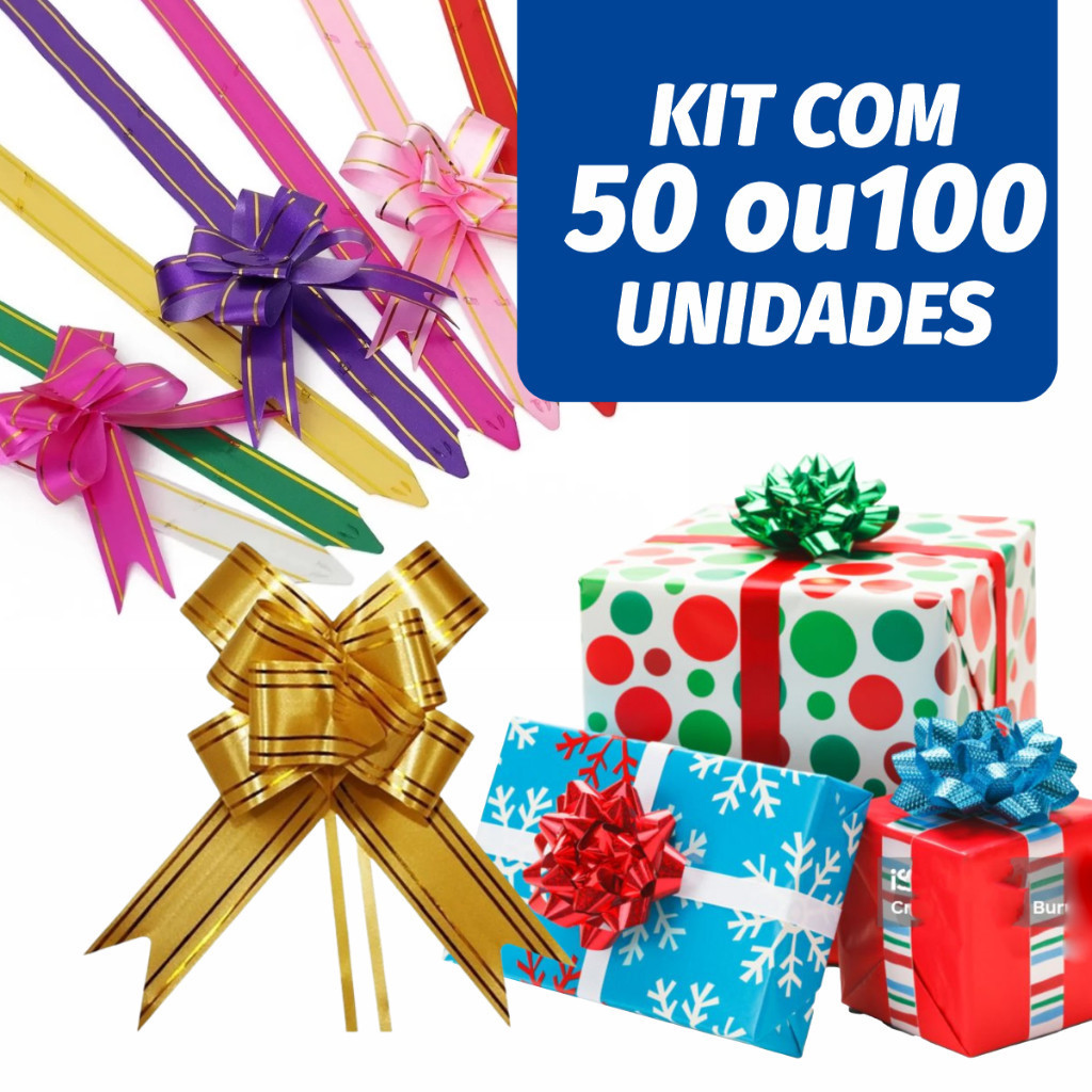 Kit 50 E 100 Laços Mágicos Para Presente Filete Dourado P/M/G Diversas Cores em Oferta na Shopee