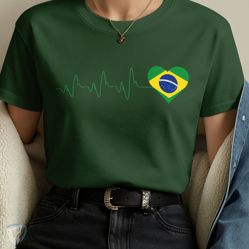 Camiseta do Brasil camisa blusa Estampa Coração com Bandeira e Batimentos Cardíacos Oferta Seleção