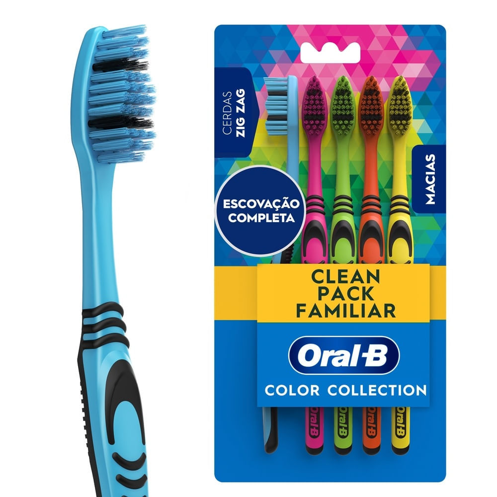 Escova Dental Oral-B Color Collection Pack Familia 5 Unidades em Oferta na Shopee