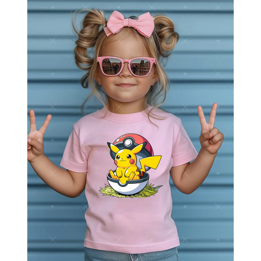 Camisa Tshirt Infantil Criança Juvenil Bebê Unissex Algodão  Pikachu Pokebola Infantil