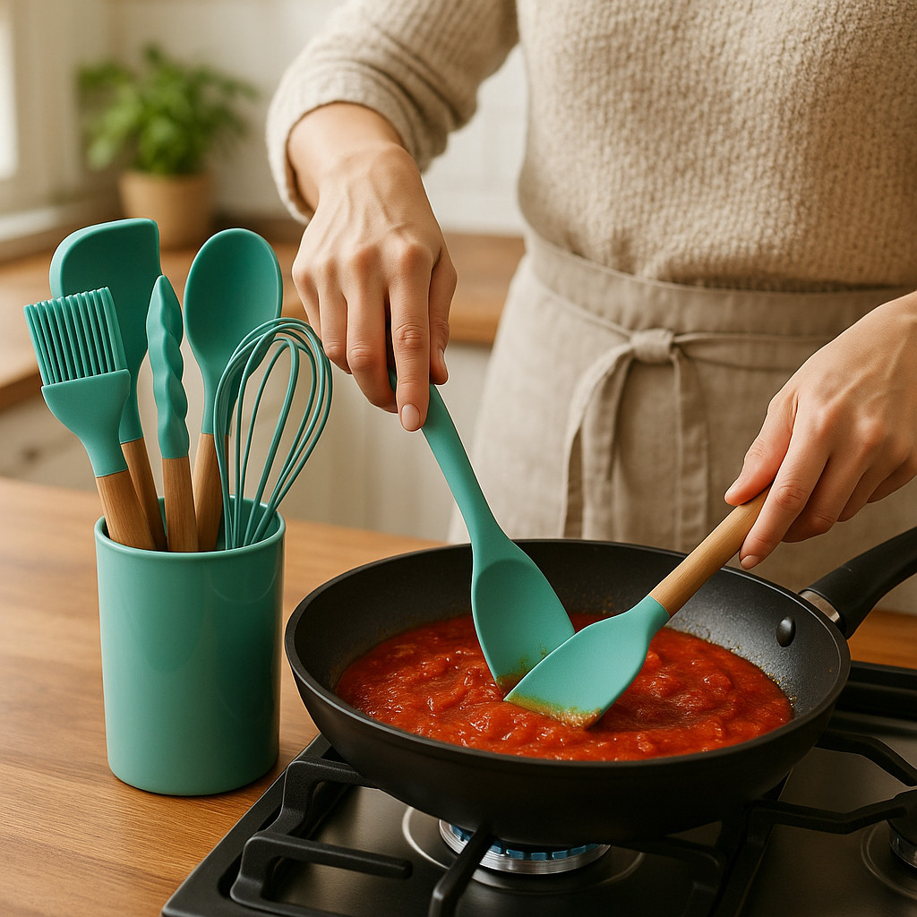 Utensílios Silicone 8 Peças Concha Espátula Pincel Fouet Pegador Cozinha