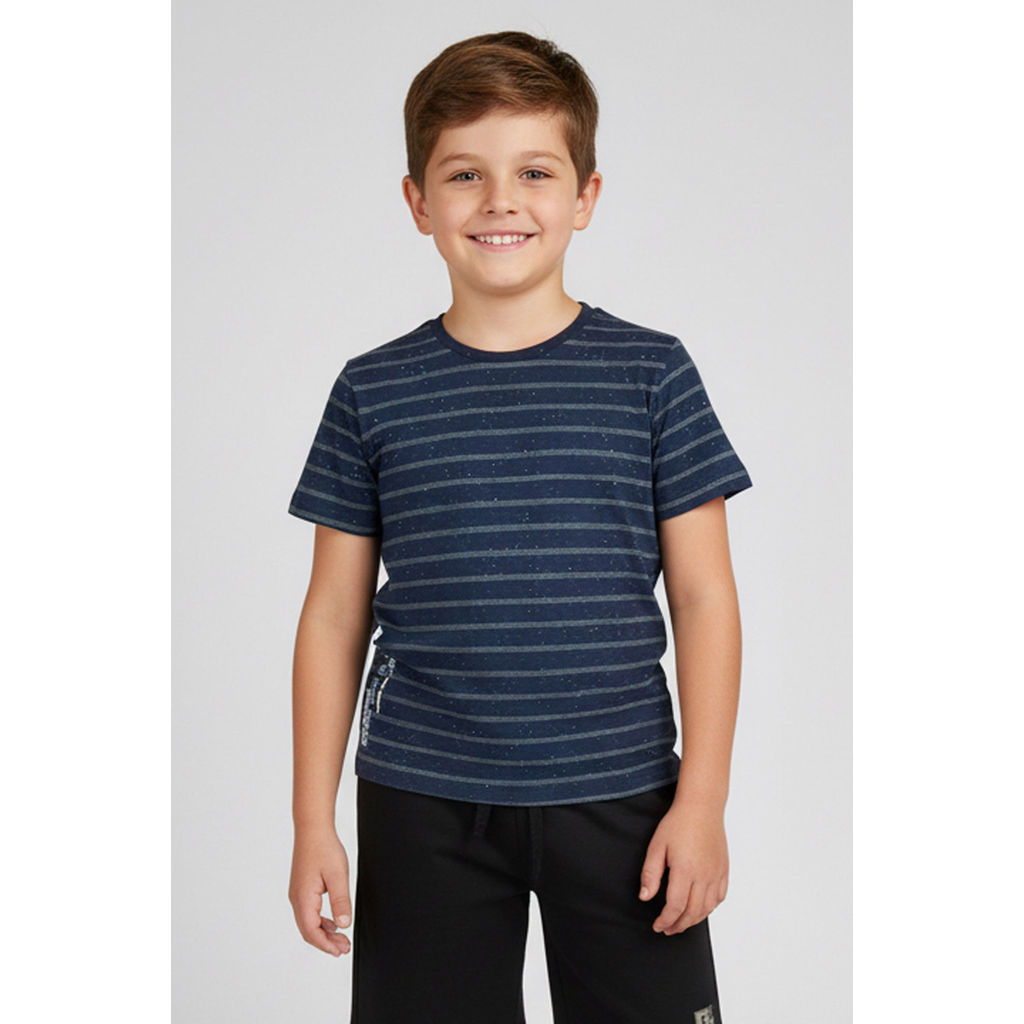 Camiseta Infantil Menino Botonê Listras Elian Azul em Oferta na Shopee
