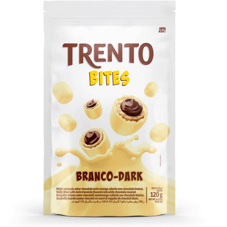 Chocolate Trento Pouch Bites Branco Dark 120g em Oferta na Shopee