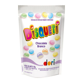 Confeitos Disqueti Chocolate Branco Dori 100g em Oferta na Shopee