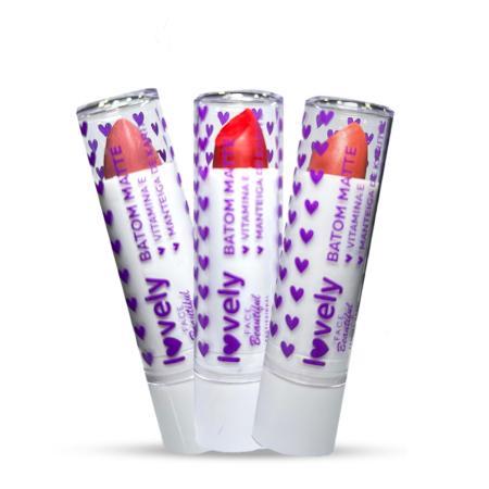 Batom Matte Lovely Face Beautiful com Vitamina E e Manteiga de Karité Alta Cobertura