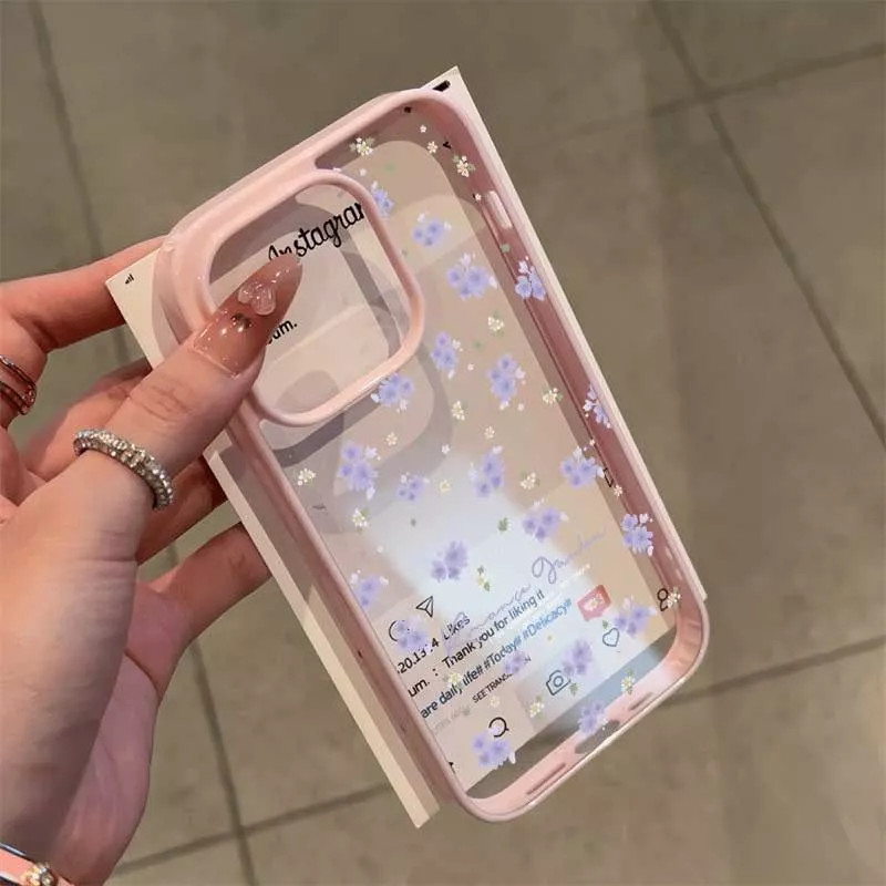 Capinha Capa tpu anti Impacto transparente Padrão flores roxas para Iphone 15 17 12 13 14 16 max pro 16 plus case em Oferta na Shopee