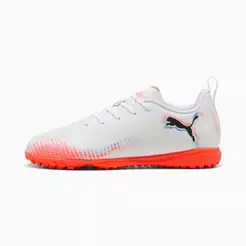 Chuteira Puma Society Future 8 Play Jr Branco/Laranja Oficial + NF