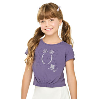 Blusa Infantil Menina Elástico na Barra Elian Lilás em Oferta na Shopee