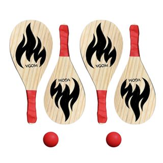 Kit Raquetes 4 De Madeira Para Frescobol Cabo Vermelho + 2 Bolinhas de Borracha Esporte Diversão Vermelho em Oferta na Shopee