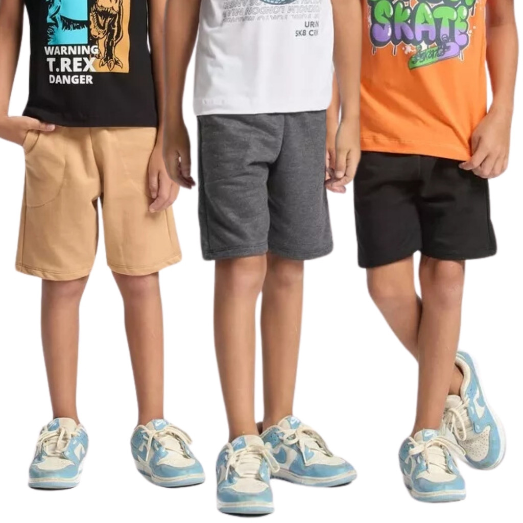 Kit 3 Bermuda Infantil Moletinho C/ Bolso Verão Sortida Menino Criança Algodão Juvenil Short