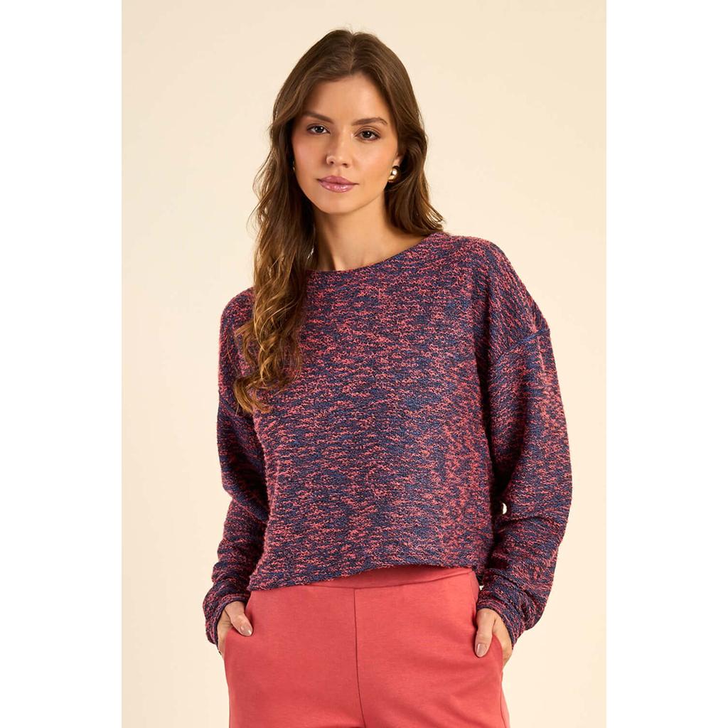 Blusão Feminino Tweed Mesclado Marialícia Rosa em Oferta na Shopee