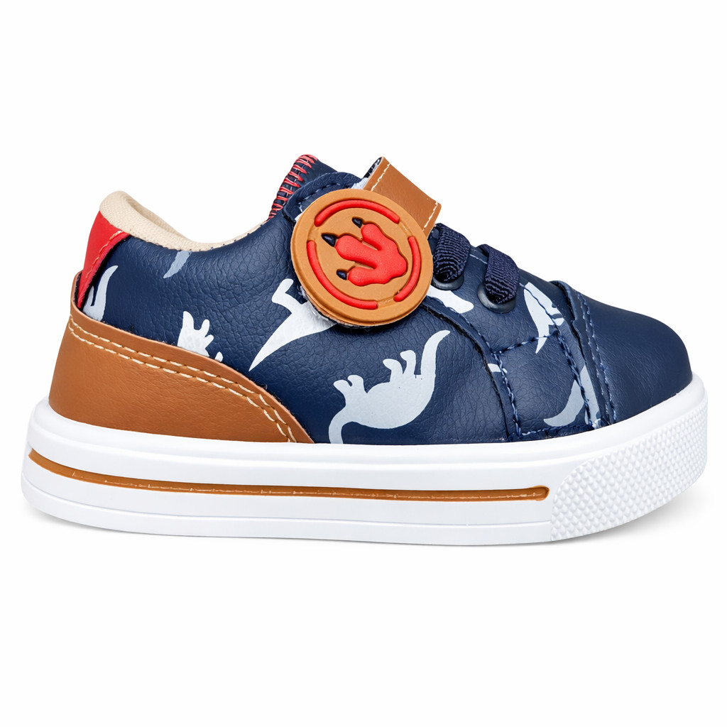 Tênis Bebê Dinossauro Azul Com Velcro Confortável Antiderrapante Masculino