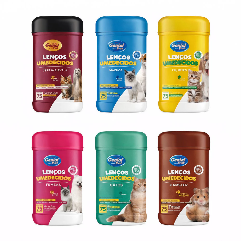 Lenços Umedecidos Pet Genial Pet 75 Unidades para Cães Gatos e Hamster Higiene Sem Banho