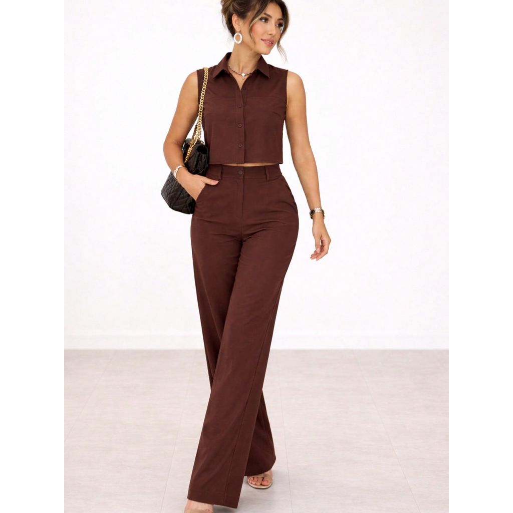 Conjunto Alfaiataria Calça E Colete Feminino Cintura Alta Elegante Social — foto 2
