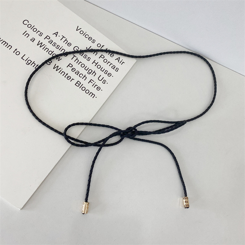 Feminino simples All-Match cinto fino atado corda de couro tecido decoração combinando saia cinta cinto feminino atado c