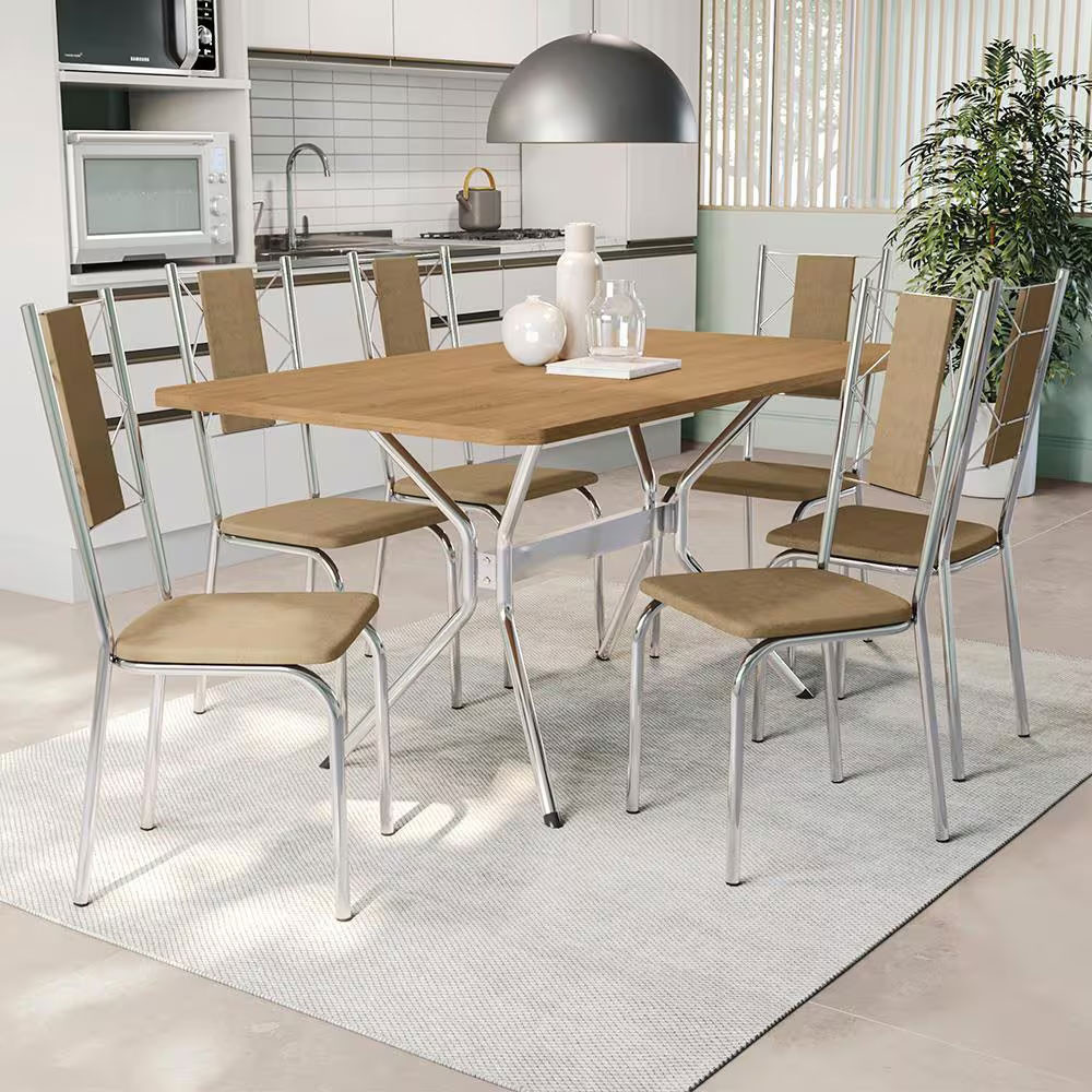Mesa de Jantar  Milano com 6 Cadeiras Estofadas Kappesberg