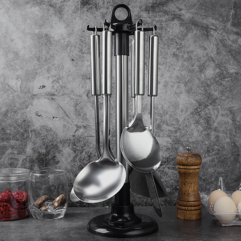 Conjunto de utensílios de cozinha prateleira de cozinha espátula de aço inoxidável colher pendurado prateleira panelas e
